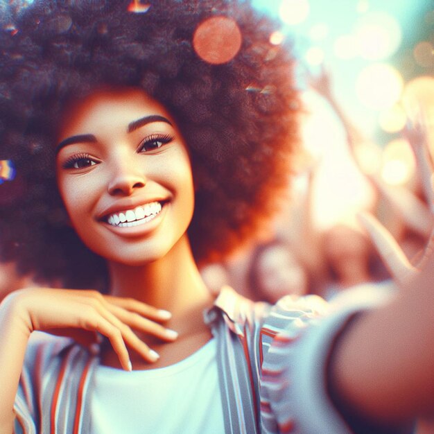 PSD retrato de uma bela jovem negra sorrindo com um rosto de riso com dentes afro à moda.