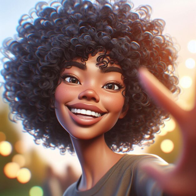 PSD retrato de uma bela jovem negra sorrindo com um rosto de riso com dentes afro à moda.