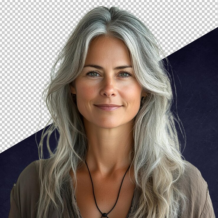 PSD retrato de uma bela mulher de cabelos grisalhos