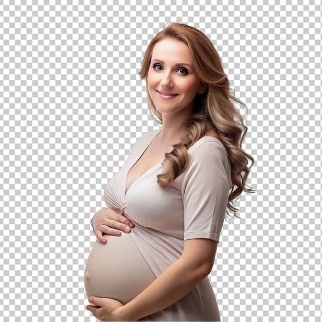 PSD retrato de uma bela mulher grávida com fundo transparente