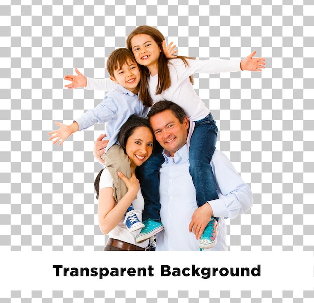Retrato de uma família alegre isolada em fundo transparente