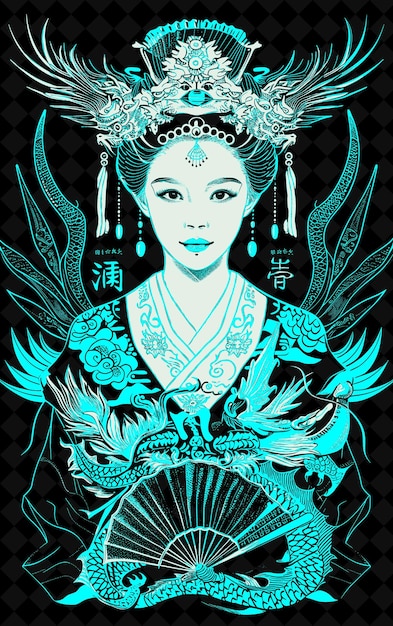 PSD retrato de uma imperatriz chinesa vestindo uma túnica de dragão e pho vivid color design png collections