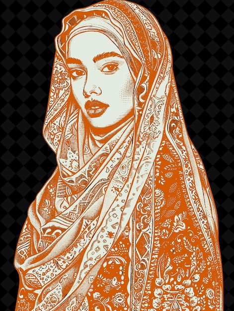 PSD retrato de uma mulher beduína usando um véu tradicional e um longo design de cores vivas png collections
