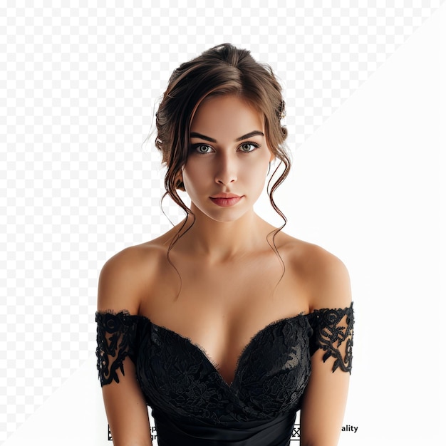 PSD retrato de uma mulher bonita em um vestido preto isolado em um fundo branco isolado