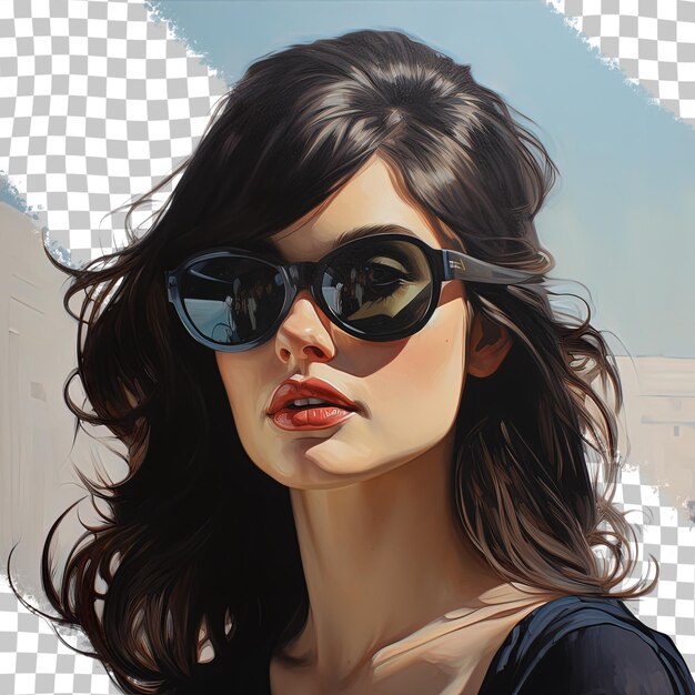 PSD retrato de uma mulher de cabelo escuro usando óculos