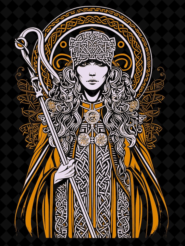 PSD retrato de uma mulher druida irlandesa vestindo uma túnica e um cofre com design de cores vívidas png collections