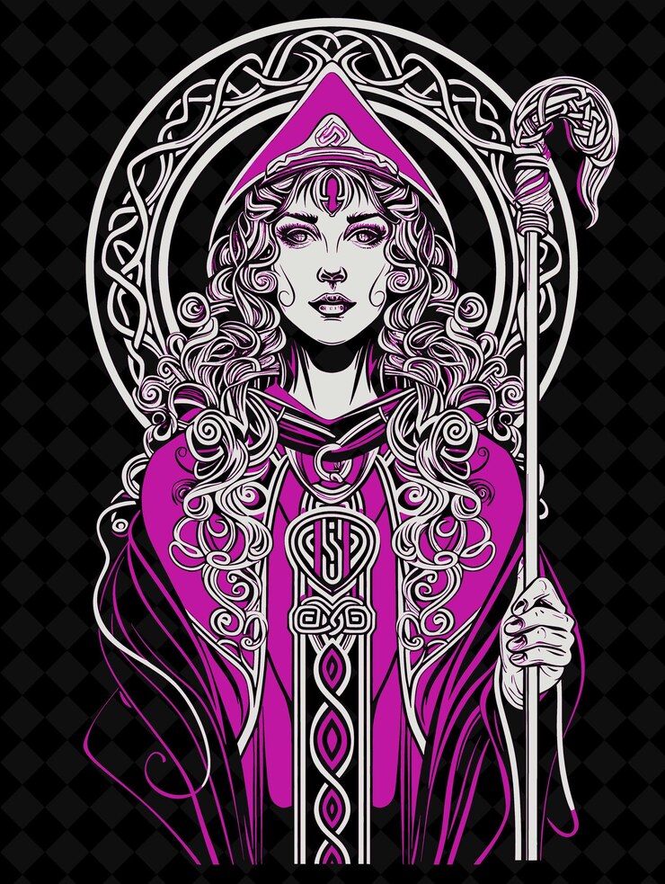 PSD retrato de uma mulher druida irlandesa vestindo uma túnica e um cofre com design de cores vívidas png collections