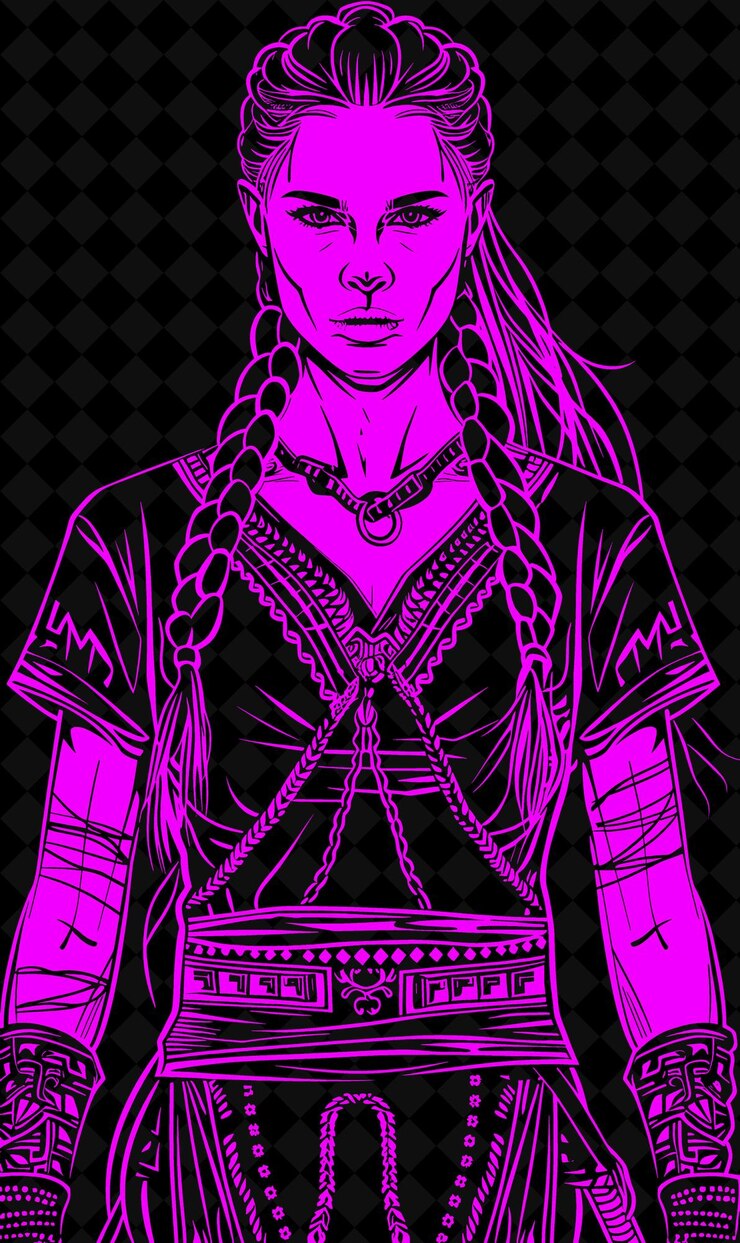 PSD retrato de uma mulher guerreira daciana vestindo uma túnica e um cinto com design de cores vivas png collections