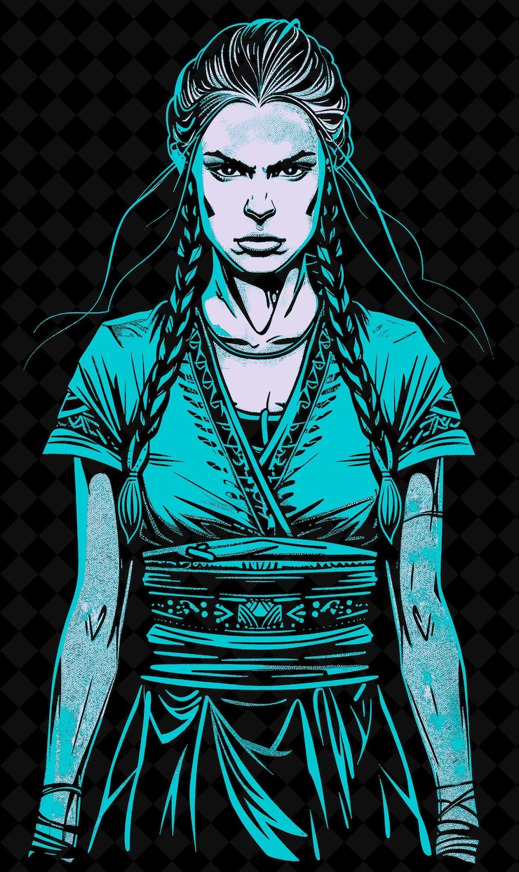 PSD retrato de uma mulher guerreira daciana vestindo uma túnica e um cinto com design de cores vivas png collections