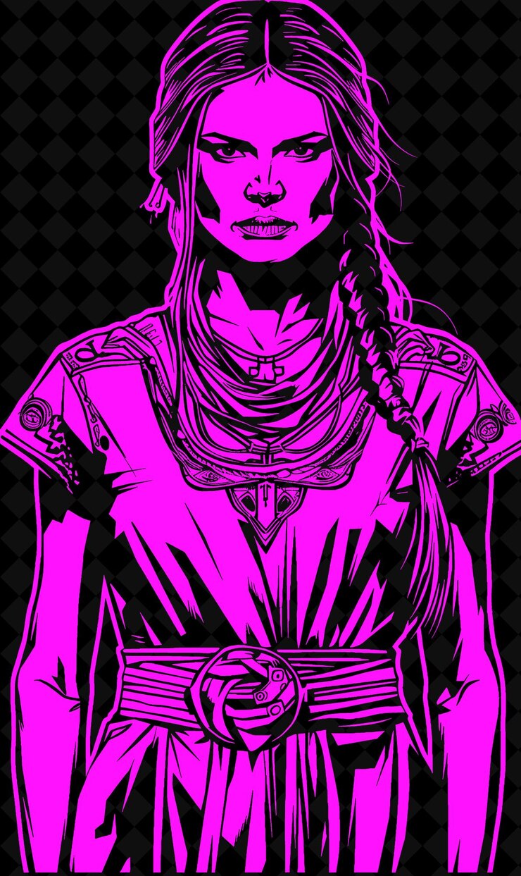PSD retrato de uma mulher guerreira daciana vestindo uma túnica e um cinto com design de cores vivas png collections