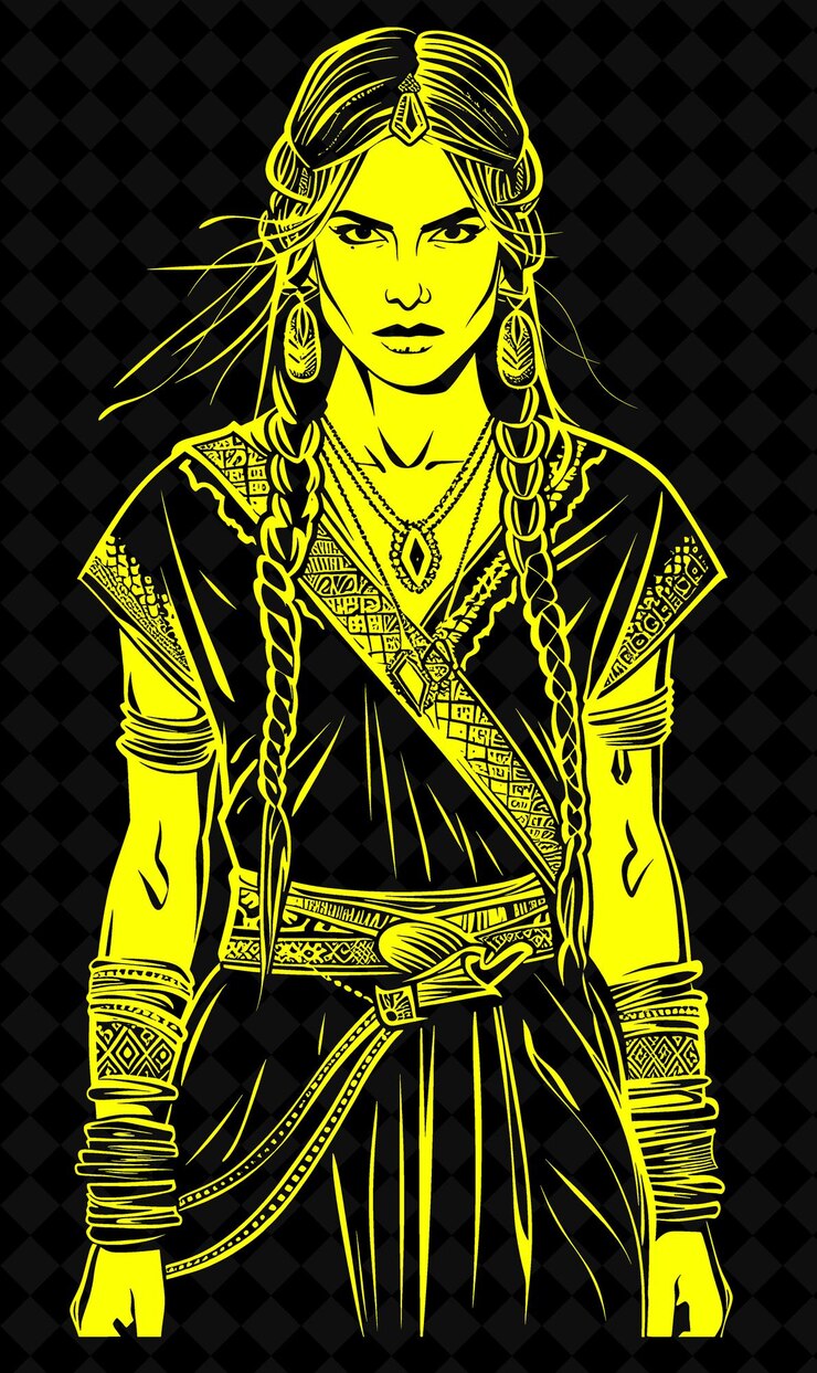 PSD retrato de uma mulher guerreira daciana vestindo uma túnica e um cinto com design de cores vivas png collections