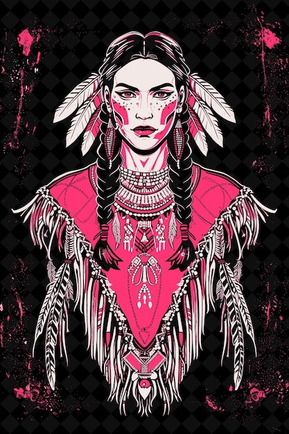 PSD retrato de uma mulher nativa americana vestindo um vestido de pele de cavalo com design de cores vivas png collections