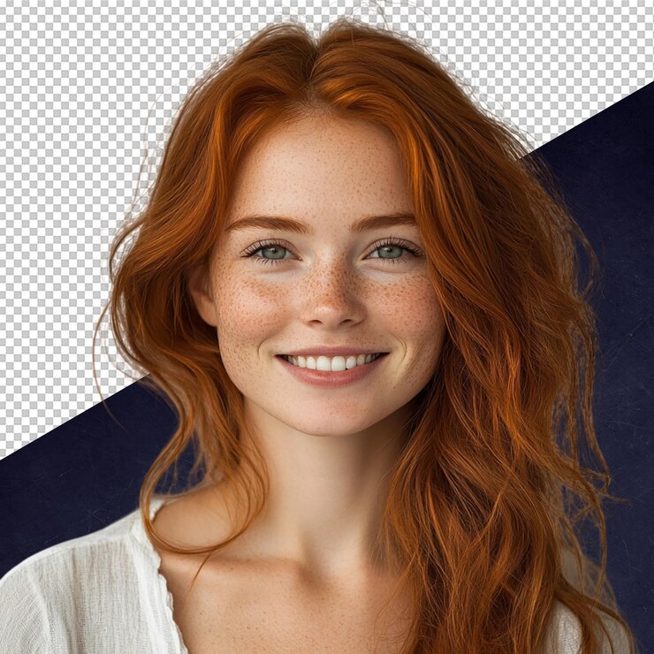 PSD retrato de uma mulher ruiva sorridente