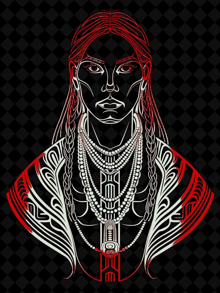 PSD retrato de uma mulher tlingit vestindo uma túnica tradicional e uma perla design de cores vívidas coleções png