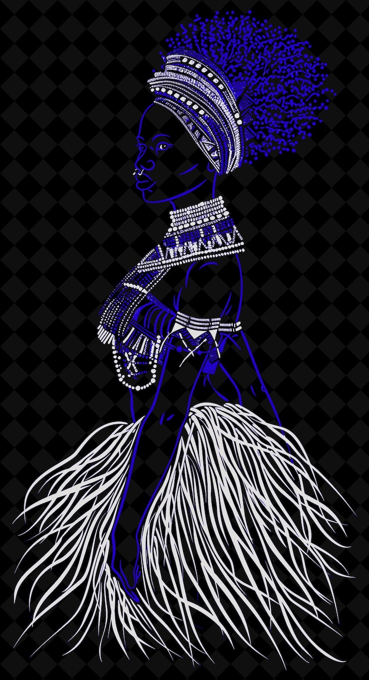 PSD retrato de uma mulher zulú usando um tradicional tocado de contas com um design de cores vívidas png colecções