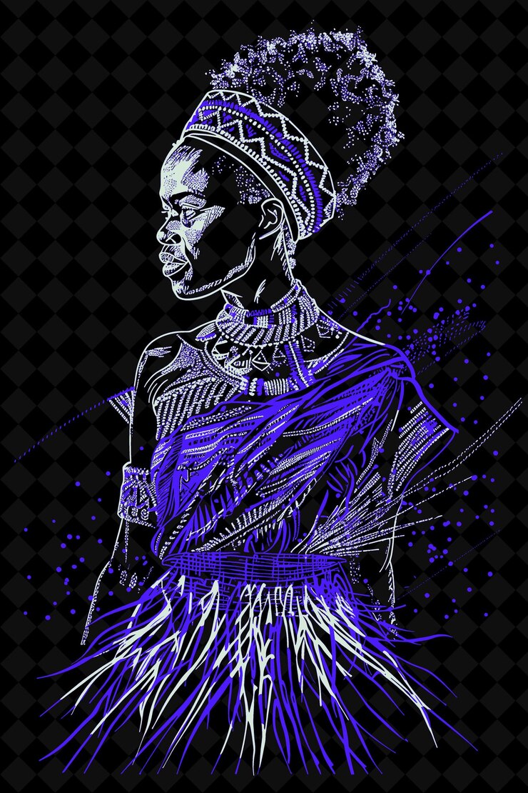 PSD retrato de uma mulher zulú usando um tradicional tocado de contas com um design de cores vívidas png colecções