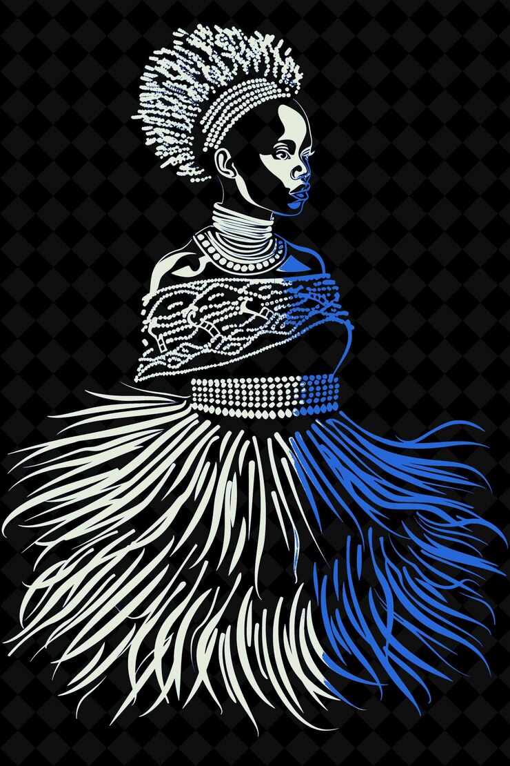 PSD retrato de uma mulher zulú usando um tradicional tocado de contas com um design de cores vívidas png colecções