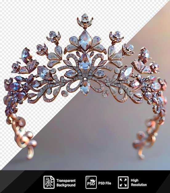 PSD retrato diadema joyas diamante tiara adornada con un pendiente de plata descansa en una superficie png psd