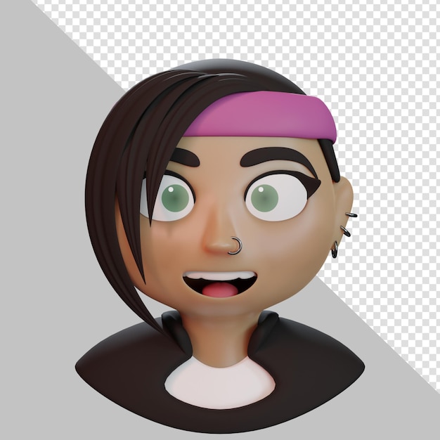 Retrato do avatar dos desenhos animados 3d da menina do rock