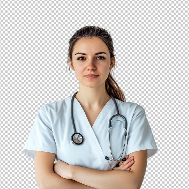 PSD un retrato de una doctora aislado en un fondo transparente