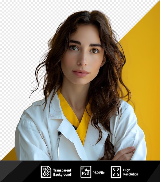 Retrato de una doctora de buen aspecto con túnica blanca que parece pensativa png