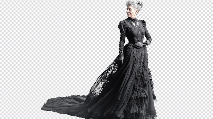 PSD retrato elegante de uma velhota posando graciosamente em um vestido de noite de comprimento completo para inspiração de moda e evento