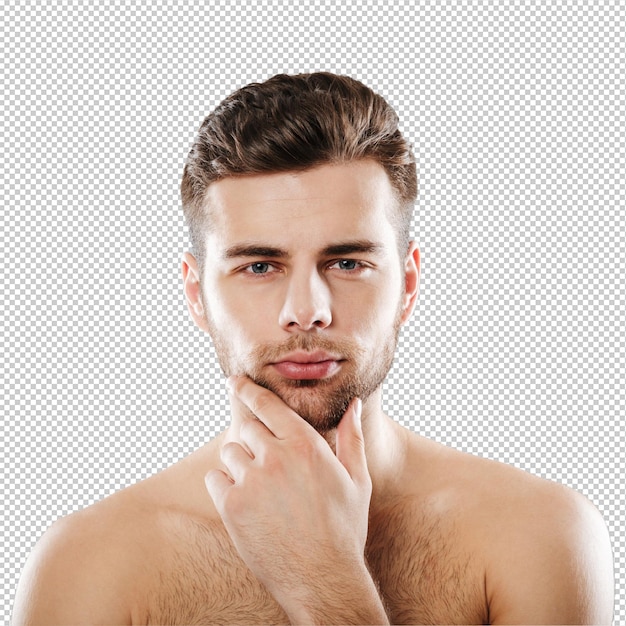 Retrato em close de um jovem barbudo