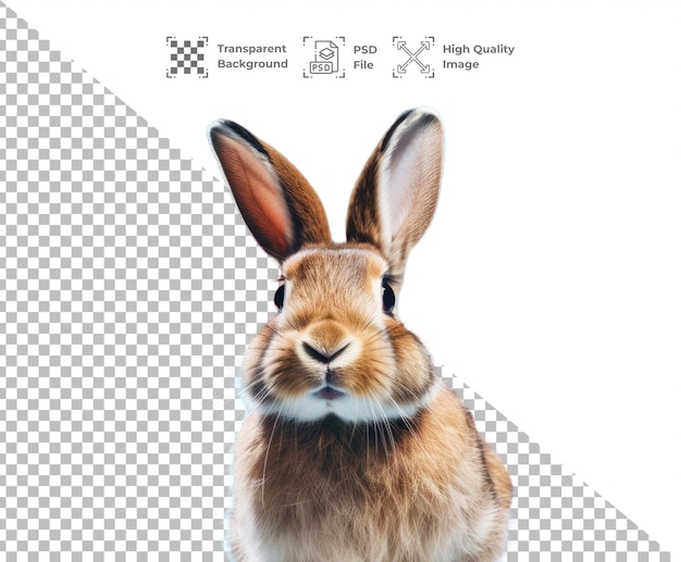 Retrato em formato PSD de um coelho ou coelho isolado em fundo transparente