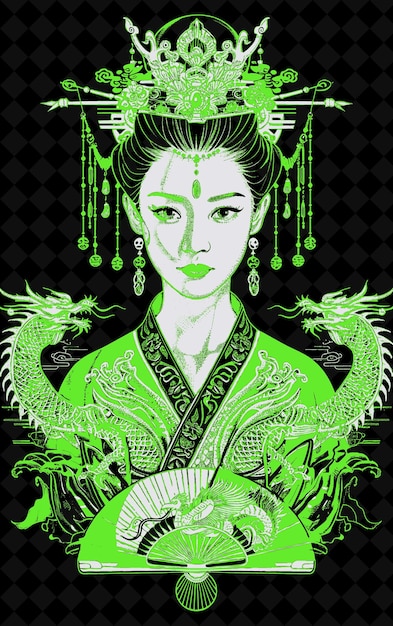 PSD retrato de la emperatriz china con una túnica de dragón y pho diseño de colores vívidos colecciones png