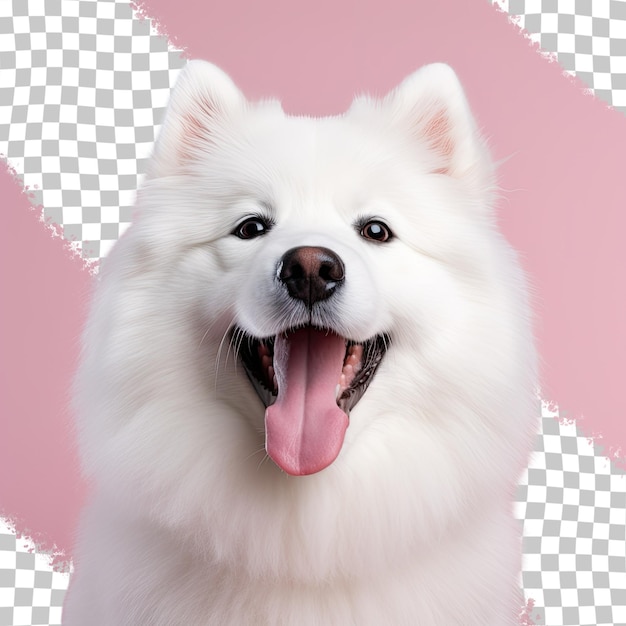 PSD retrato de estudio de un perro samoyedo blanco sobre un fondo transparente
