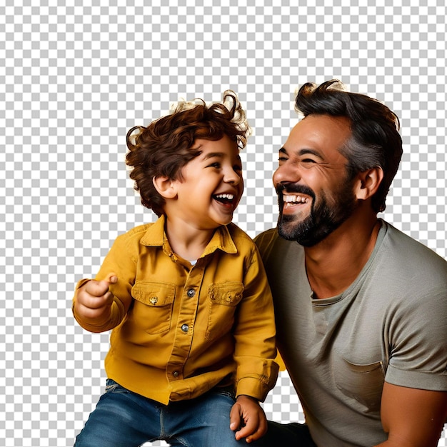 PSD retrato de estudio en primer plano de un padre junto con su hijo de 4 años sobre un fondo amarillo