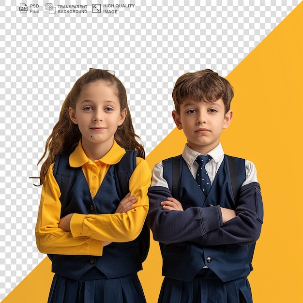 PSD retrato de expresión de niños en uniforme escolar en un fondo transparente