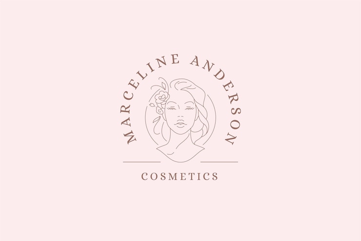 PSD retrato feminino botânico com modelo de design de logotipo de linha de flores
