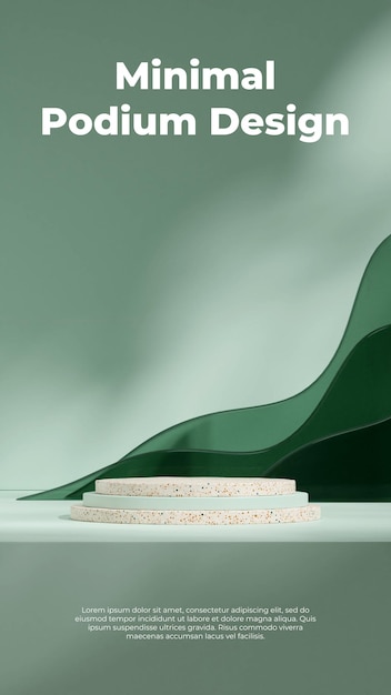 en retrato de fondo translúcido de vidrio verde renderizado maqueta de escena 3d podio verde y terrazo