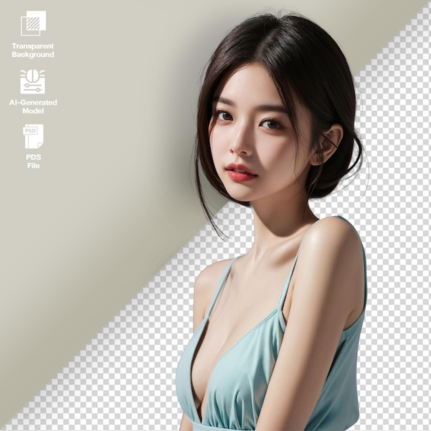 PSD retrato fotográfico de la belleza de las mujeres asiáticas chica atractiva con ropa azul