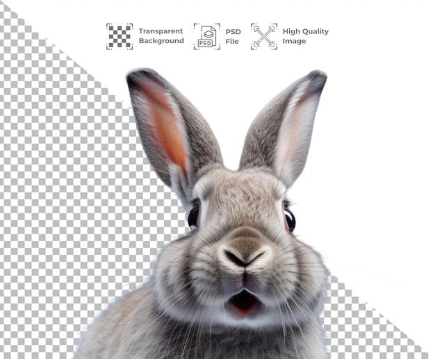 Retrato fotográfico en formato PSD de un conejo o un conejo aislado sobre un fondo transparente