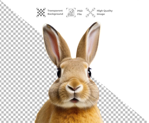 Retrato fotográfico en formato PSD de un conejo o un conejo aislado sobre un fondo transparente