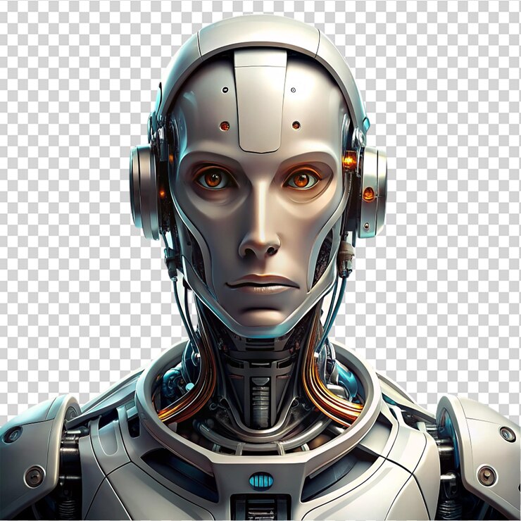 PSD retrato futurista de un robot aislado sobre un fondo transparente