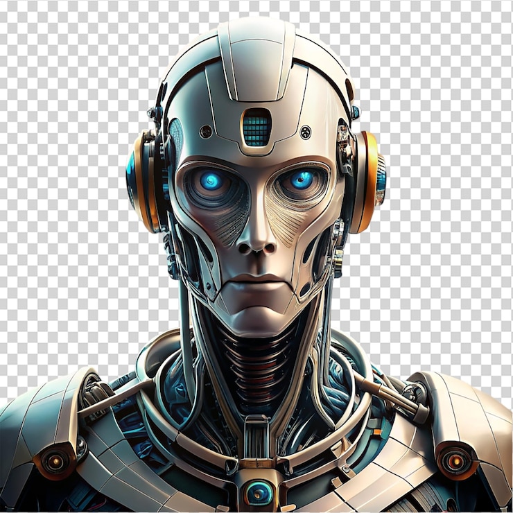 PSD retrato futurista de un robot aislado sobre un fondo transparente