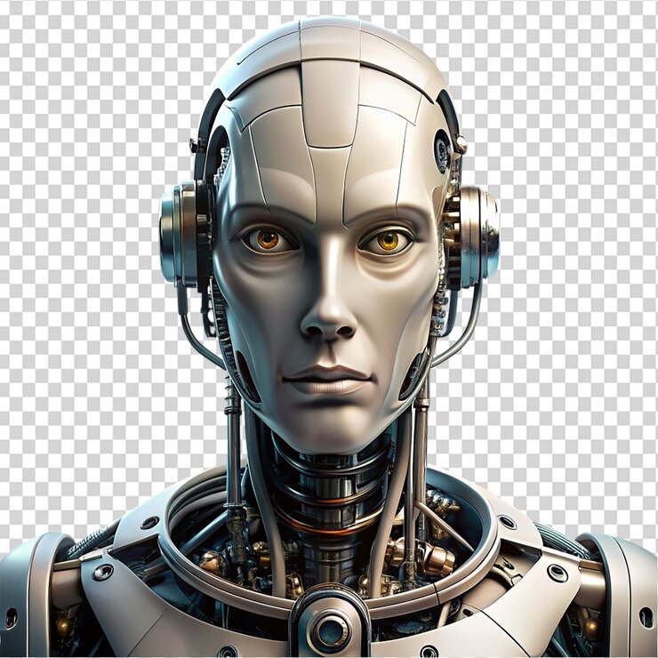 PSD retrato futurista de un robot aislado sobre un fondo transparente