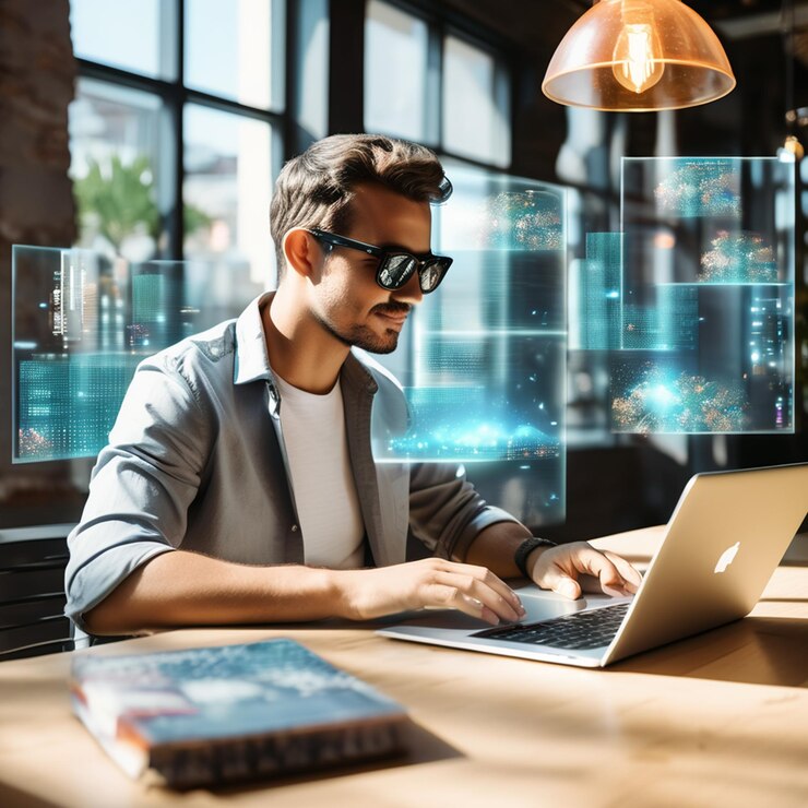 PSD retrato gratuito de un niño más joven usando una computadora portátil generativa por ai