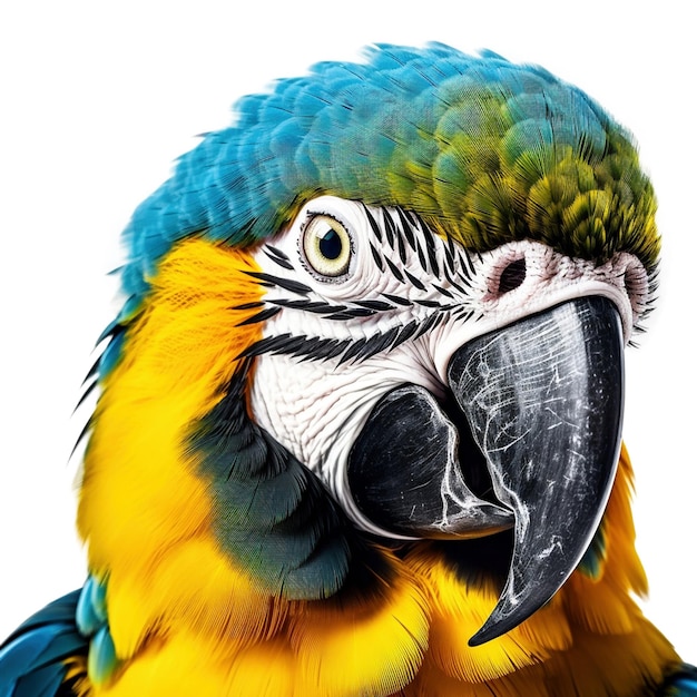 PSD retrato de guacamayo azul y amarillo aislado en el fondo transparente creado con ia generativa