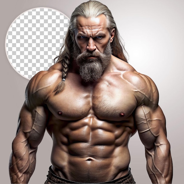 PSD retrato de un guerrero de la antigua grecia con un cuerpo muscular en un fondo transparente