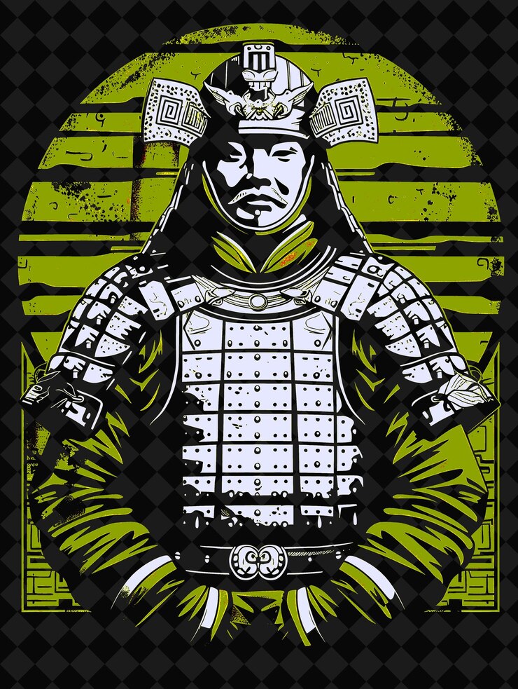 PSD retrato de guerrero chino de terracota con armadura tradicional un diseño de personaje de ilustración png