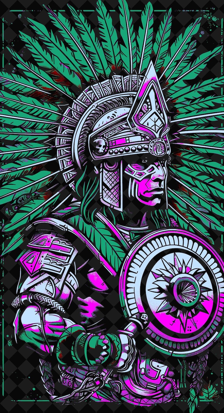 PSD retrato de guerrero inca con tocado de plumas y acolchado un diseño de carácter de ilustración png