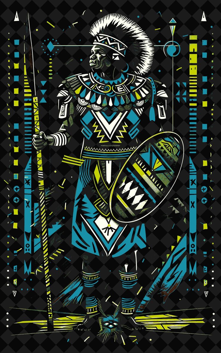 PSD retrato de guerrero ndebele swazi con perlas y piel de animal diseños de personajes de ilustración png