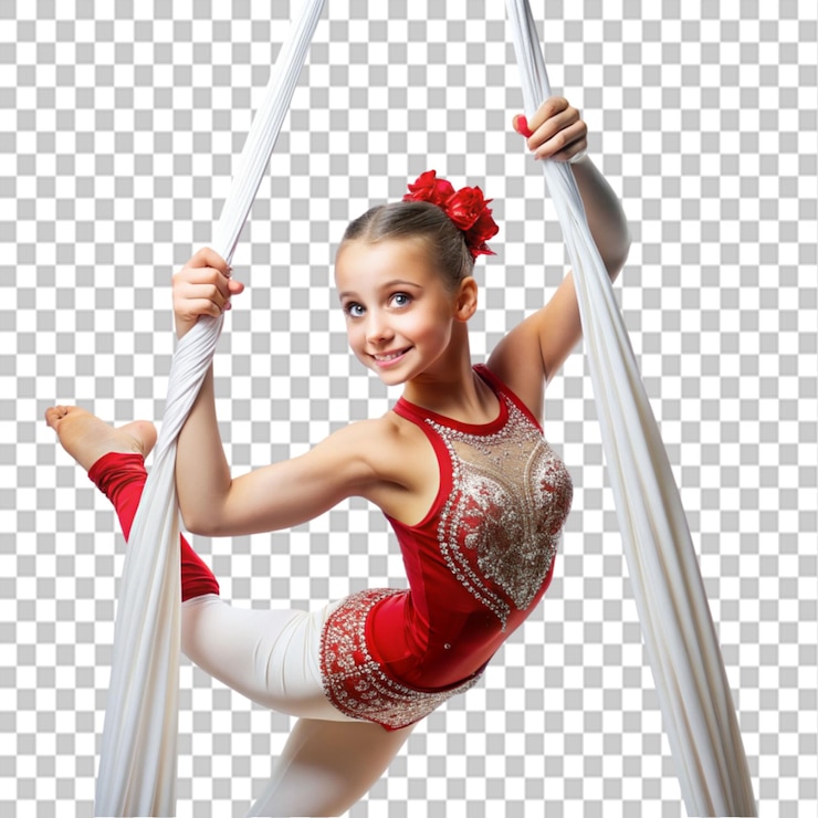 PSD retrato de una hermosa chica acróbata en un fondo transparente