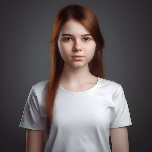 Retrato de una hermosa joven con una camiseta blanca