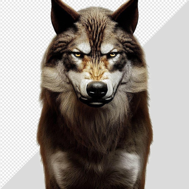 PSD retrato hiperrealista de cabeça de lobo retrato de rosto de animais selvagens isolado fundo transparente