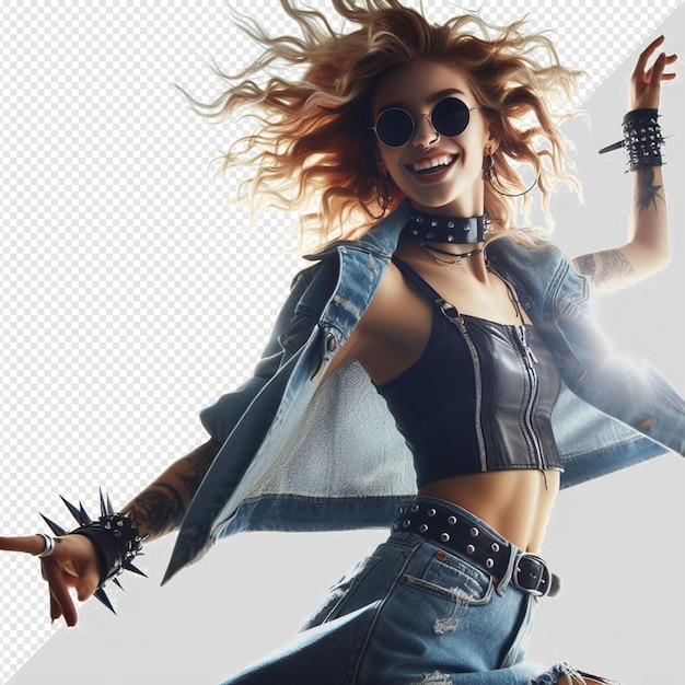 PSD retrato hiperrealista de una mujer bailando y riendo en estilo libre de una mujer sacudiendo una foto transparente aislada